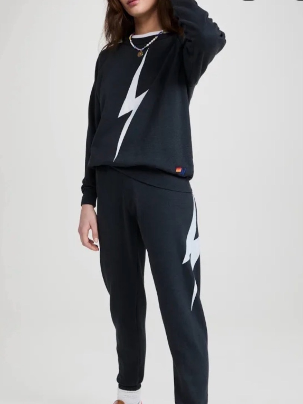 Aviator Nation Navy Crewneck Sweatshirt with Silver Lightning